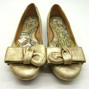 Born Gold Leather Bow Toe Slip On Flats Shoes Women's 39 / 8